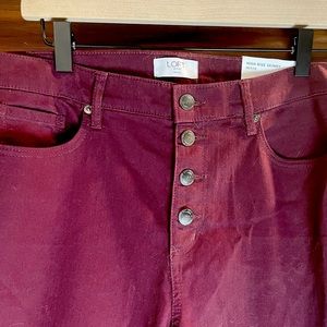 Loft 8p 28p High Rize Button Front Fly Burgundy jeans. New with tags
